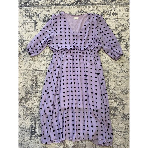 Chic Soul Dresses & Skirts - Purple Polka Dot Maxi Dress 2X Chic Soul V-Neck Elastic Waist 3/4 Sleeves Lined